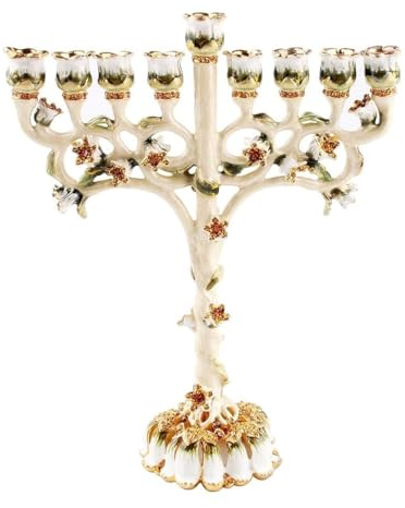 BLUVLY Menorah, 9 Zweige, Jüdischer Kerzenhalter, Legierung, 22cm×18cm×7cm, Kerzenständer Menora, Antike Kerzenständer-Kandelaber-Heimdekoration