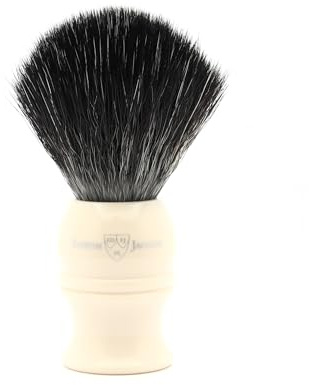 Edwin Jagger 1EJ337SYN Classic Black Blaireau de rasage exfoliant végétalien fibre synthétique écologique pour crème à raser ou savon à raser pour homme et femme (imitation ivoire)