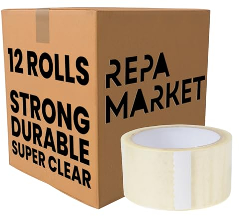Repa Market 12 Rollen 48 mm x 60 m Transparentes Klebeband – Acryl Klebeband Durchsichtig – Superklares und Diskretes Polypropylen Verpackungsband - Packetbandrollen - Superklar Paketband