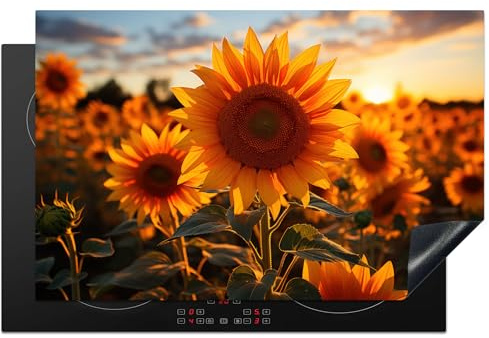 KitchenYeah© Induction Hob Protector Mat 20.5x31.5 / 80x52 cm Cooker Top Protectors Cover Ceramic Covers Electric Hobs Vinyl Sunflower - Sunset - Flowers - Nature - Yellow