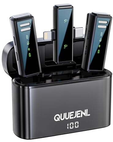 Quuejenl Micrófono Lavalier inalámbrico con cancelación de ruido, 6 horas de batería, mini micrófono inalámbrico para iPhone, Android, PC, entrevista de grabación, vlogs