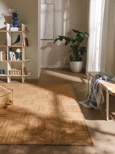 benuta Pure Jute Teppich Jutta - Natur 80x150 cm - Handgewebter Wohnzimmerteppich - Natürliches Boho Design - Für Fußbodenheizung geeignet