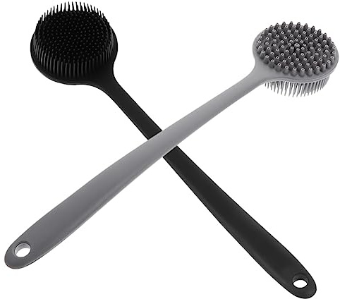 MAGICLULU 2stücke Silikon Badbürste Langstiel Körperbürste Mit Ergonomischem Griff Zum Aufhängen Rückenschrubber Für Sanfte Massage Und Gründliche Hautreinigung Dusche Badezimmer