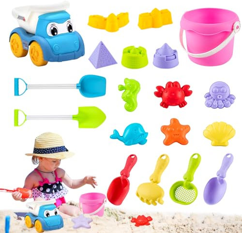 FePen Neu 19 Stück Sandspielzeug Kinder Strandspielzeug, Strand Sandspielzeug Set mit Wasserrad, Badespielzeug für Kinder, Kinderspielzeug für den Außenbereich mit Netzbeuteln ((Zufällige Farbe)