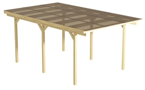 Wood&Play Granit I Copertura per garage per un'auto - Lavorazione di alta qualità - Autoassemblaggio - Stabile e resistente - 300 x 500 cm (montanti 210 cm) + tetto in policarbonato marrone