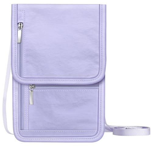Fintie Brustbeutel, Reisepass Tasche RFID-Blockierung Reisegeldbeutel Handytasche, Multi-Taschen Hautfreundlich Umhängebeutel für Frauen Männer, Violett