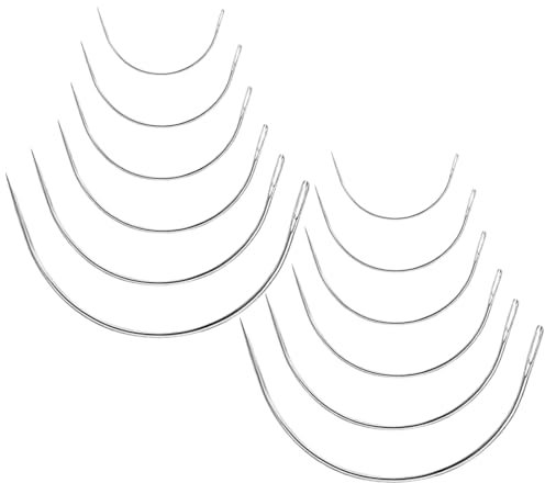 WeddHuis 12Pcs Agujas Curvas para Coser Cuero, Set de Agujas de Tapicería, Agujas en C para Pelucas, Redondas y Delgadas para Costura y Talabartería