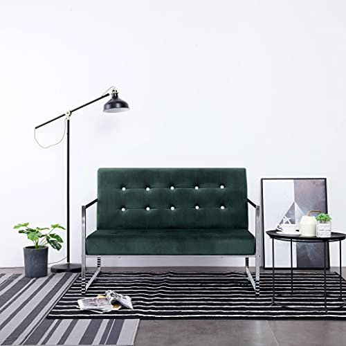 HEFZGDB 2-Sitzer-Sofa mit Armlehnen Dunkelgrün Chrom und Samt Balkon Sofa Gartenmöbel Lounge Sofa Outdoor Geeignet für Terrasse, Pool und Garten.