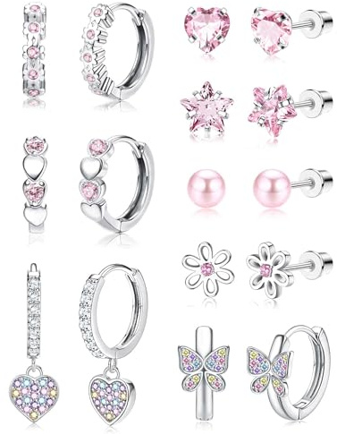 Diamday 8 Pares Pendientes Niña Mujer Acero Quirurgico Pendientes Bebe Niña Pendientes Aros Juego Hipoalergenicos Pequeños Pendientes Aros Colgantes Mujer Piercing Oreja Múltiples Piercings
