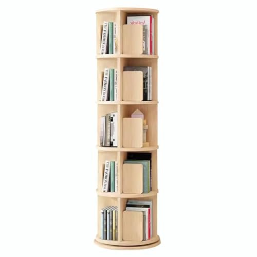 Drehbares Bücherregal aus Massivholz, 6 Etagen, 360° drehbar, Bücherregal für Zuhause, Büro, Aufbewahrung und Organisation