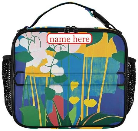 tplaotee Art Morden - Lonchera personalizada con diseño de hojas para niñas, con doble cremallera, para hombres, mantiene la comida caliente, lonchera térmica para escuela, oficina, camping, picnic,