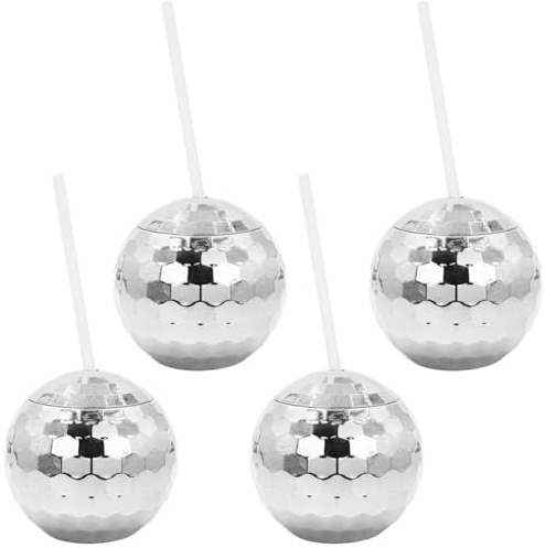 Lpitoy 4 Pcs Disco Ball Cups, Disco Party Cups with Lid, Reusable Flash Ball Cocktail Cup for Party Nightclub Bar Supplies Wine Drinking Tea Bottle