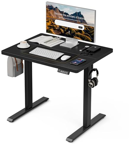 Grandder Height Adjustable Electric Standing Desk, 80 x 60 cm Sit Stand up Desk, Memory Computer Home Office Desk with Two-Piece Desktop Black