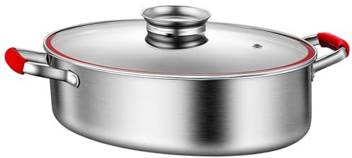 ZOLPINL 304 Stainless Steel Oval Steamed Fish Pot, Multi Function Boiling Pot, Fried Pan, Stir Fried Pan, Large Capacity Oval General Purpose Steamer