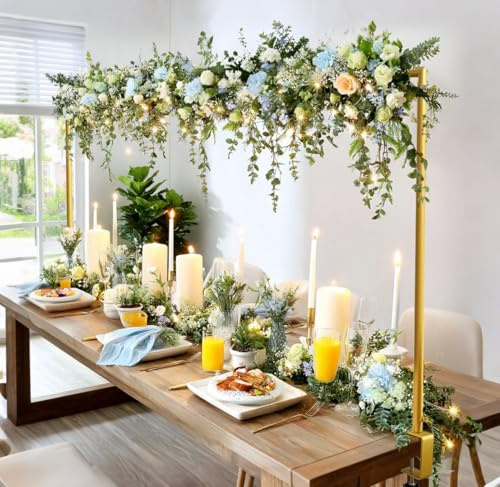 PlusFive Over The Table Rod Stand with Clamps Adjustable 120-254cm Gold Metal Table Arch with Clamps Table Arch Stand Over Table Hanging Rail for Birthday Anniversary Christmas Wedding Festivals