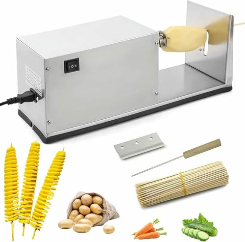 VYUJHNBG Cortadora de Patatas en Espiral automática, cortadora de Patatas eléctrica, cortadora de Patatas en Espiral, máquina de Torre eléctrica para Uso doméstico y Comercial