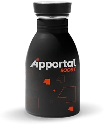 Pharmanutra Gourde en acier inoxydable, sans BPA, usage alimentaire, bouchon hermétique, design moderne, noir satiné, capacité 250 ml