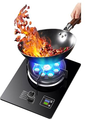 BZJPRFC Cucina A Gas A 1 Bruciatore, Timer Ad Alta Potenza A Nove cavità da 5,2 KW,con Protezione Anti-spegnimento, for Gas Naturale/Gas di Petrolio Liquefatto(NG)