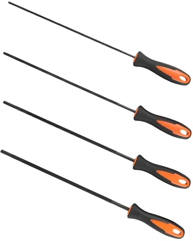 4 Stück Sägeketten Feilen, 3.2mm, 4.0mm, 4.8mm, 5.2mm, Kettensägenfeilen Griff, Hochfeste Karbonstahl Rundfeilen für präzises Schärfen von Kettensägen, Geeignet für DIY Holz und Metallarbeiten
