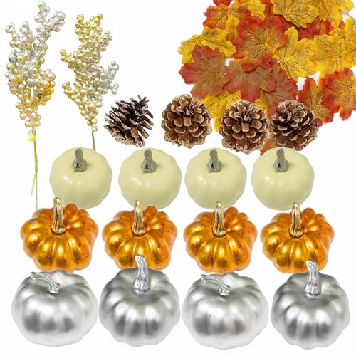 Beafaeur Zucche Halloween Decorative, Zucca Raccolta Decorative, Autunnalifoglie Autunnali, Pigne Decorative, Casa Centrotavola Autunnale, Raccolto Autunnale Ringraziamento Halloween Festa, 68 Pezzi