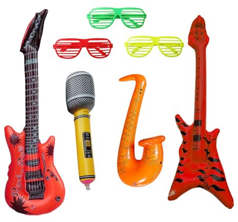 Pack of 7 Air Guitars for Inflating - Inflatable Props Set, Photo Box Accessories, Party Accessories, Air Guitars for Inflating, Photo Box Accessories for Wedding, Birthday, Party - Balloons and