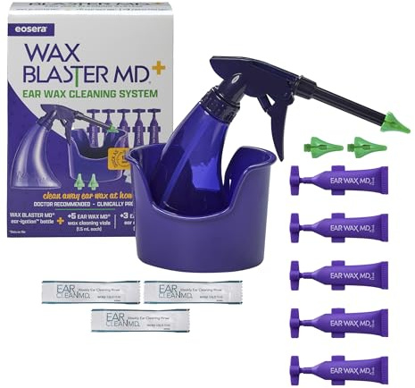 eosera Wax Blaster MD Ear Wax Cleaning System - Includes 5 Single-Use Vials and 3 Premixed Packets - Complete Earwax Irrigation Kit for Stubborn and Routine Ear Cleaning