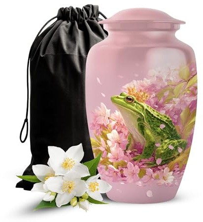 Casketique Pink Frog Cremation Urn for Ashes for Women - Engraved Urns for Adult Male - Large Memorial Urns for Human Ashes - 10 Inch Large Personalized Urn with Text - Decorative Frog Ash Holder
