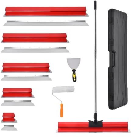 Juego de espátulas de superficie con barra telescópica ajustable de 86cm-207cm Llana para alisar paredes con 20/40/60/80/100cm Espatulas pladur fabricado en acero inoxidable (0,3/0,5 mm de espesor)
