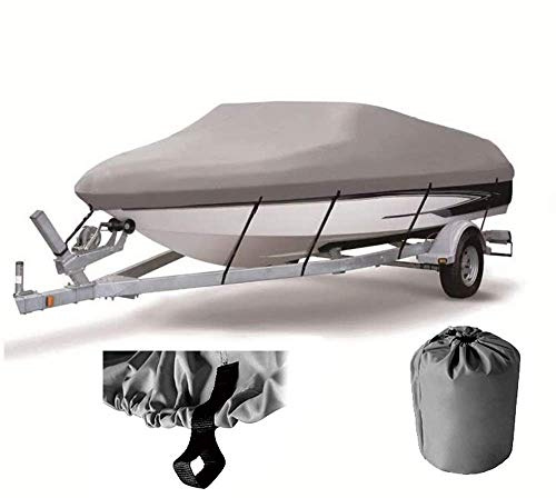 Telo Copri-Barca Runabout Cover 210D Marine Grade, Resistente alla velocità e agli Strappi, Scafo a V, triscafo, motoscafo trasportabile (Grigio 11~13 Piedi)