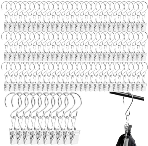 Pince Rideau Inoxydable 100 pièces S Forme Crochet argenté pour Rideaux guirlandes Lampes 2,4 Pouces Fixation Robuste Usage intérieur extérieur