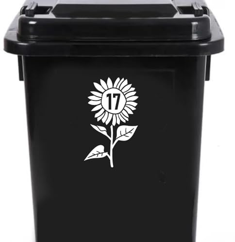 Pack of 4 Cute Sunflower Wheelie Bin Stickers - Recycling Box Stick On Numbers - Decorative Flower Gifts - Easy to Apply
