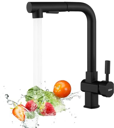 Süßren Robinet Cuisine, Mitigeur Cuisine Avec Douchette Pivotant à 360°,Mode Double Sortie,Acier Inoxydable Haute Pression Grifos Cocina Fregadero (Noir)