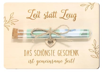 YUVKIN Zeit statt Zeug Geldgeschenk Verpackung, Lustige Holz Geldgeschenk mit Reagenzgläser, Gutschein Geschenk für Geburtstag Hochzeit Weihnachten Jugendweihe (13x10 cm)