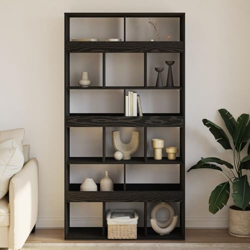 YUTAASU Supporto per Piante in Rovere Nero Minimalista con Mensole Aperte per Interni, Scaffale da Esposizione in Legno Ingegnerizzato Robusto, Design Moderno