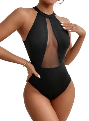 GORGLITTER Dam nackhållare body ärmlös bodysuit med genomskinligt nät cut out hållare body mesh bodies slim fit bodytop party outfit