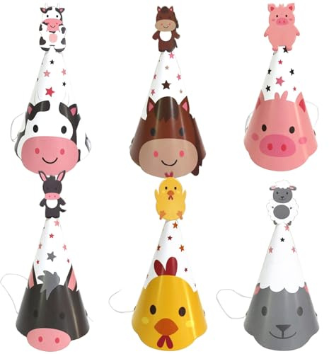 Ovanda Partyhüte Kindergeburtstag, 6 Stück Partyhüte Kinder, 3D Party Kegel Hüte Partyhut, Tier Papier Krone Hut, Kindergeburtstag Tierkostüm, Geburtstagsparty Kopfbedeckung für Kinder und Erwachsene