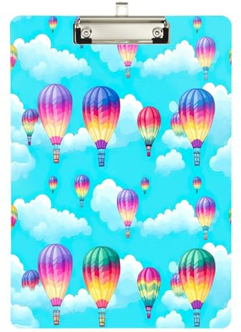 YETTASBIN Hot Air Balloon Clipboard, A4 Letter Size Acrylic Clipboards with Hanging Hole & Metal Clip for Nurse Office Worker Student, 12.5 x 9 Inch(Silver)