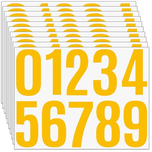 100 Stück, 10 cm - Zahlen Aufkleber Groß, 10 Blätter Klebezahlen Wetterfest, Vinyl Number Stickers für Briefkasten, Adressnummer, Hausnummer (Yellow)