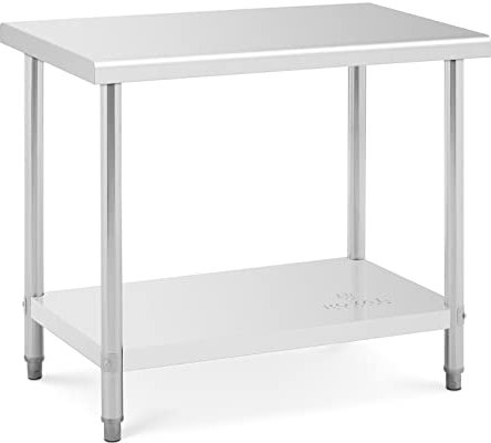 Royal Catering Arbeitstisch Edelstahltisch 100 x 60 x 85 cm 1 Arbeits- und 1 Ablagefläche bis 90 kg höhenverstellbare Füße Edelstahl-Tisch Küchentisch Arbeitstisch Edelstahl Grilltisch