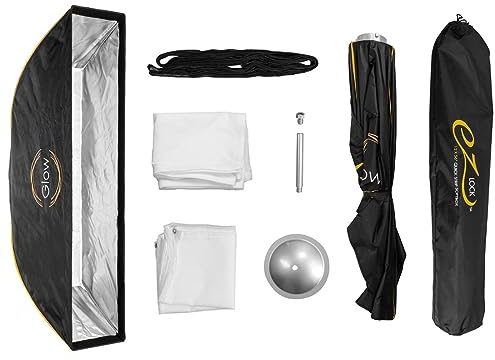 Glow EZ Lock 12x56 Quick Strip Rectangular Bowens Mount Softbox w/External, Internal Diffusers, Deflector Disk, Grid and Soft Box Speedring Adapter for Studio Softbox Lighting