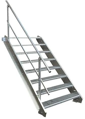 Stahltreppe Industrietreppe Aussentreppe Treppe 8 Stufen-Breite 80cm Variable Geschosshöhe 120-160cm mit einseitigem Geländer
