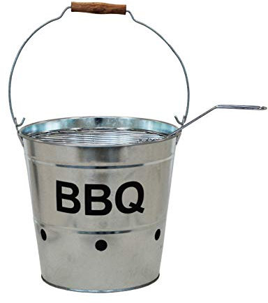 BBQ Barbeque Bucket - Silver Galvanised - Includes: Bucket, Fuel Bowl & Grill with Handle.