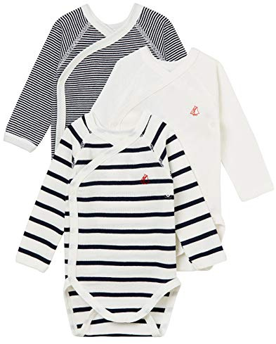 Petit Bateau unisex baby långärmad body för nyfödda (förpackning med 3), Variant 1, 0-3 månader