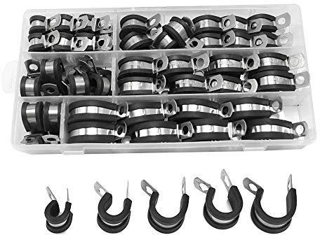 50 Stück Rohrschellen 5 Größen von Kabelschellen Sortiment Kit 304 Edelstahl Leitungsschellen für Schläuche/Stahlrohr/Kabel 1/4 Zoll 3/8 Zoll 1/2 Zoll 3/4 Zoll 1/25 Zoll