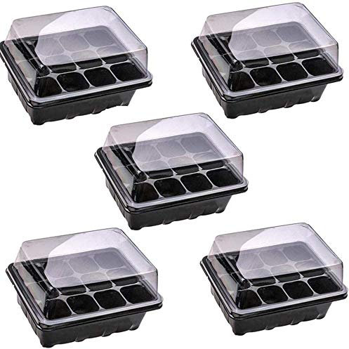 KUANDARMX Molto Bene 5Pcs Vassoi Germinazione con 12 Buchi e Coperchio per Semenzaio in Plastica per Crescita della germinazione dei Semi in Serra Regalo, Black