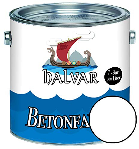 Halvar Betonfarbe/Bodenbeschichtung SEIDENMATT Weiß/Grau/Schwarz RAL 9001-9018 Fassadenfarbe (1 L, RAL 9010 Weiß)