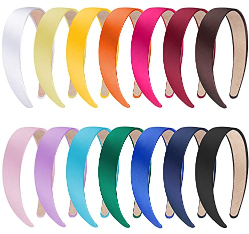 SIQUK 14 Stück Haarreifen Satin Stirnbänder Breit für Frauen und Mädchen, 14 Farben