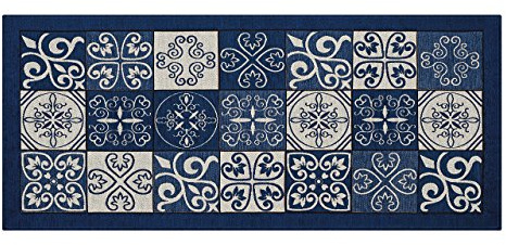 BIANCHERIAWEB Küchenteppich, rutschfest, waschbar, Küchenläufer, Maße: 55 x 190 cm, hergestellt in Italien, mit blauem Muster, waschbarer und bügelbarer Teppichläufer.