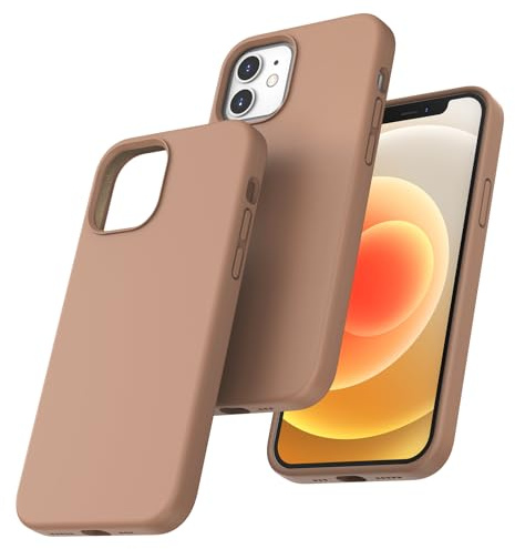 TOCOL for iPhone 12 Case, Liquid Silicone, Light Brown | Multi-Color, Slim Silky-Soft Touch Microfiber Lining, Anti-Scratch Shockproof Drop Protective Phone Cover