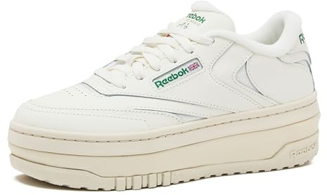 Reebok Club C Extra Platform Sneakers for Women, White Casual Tennis Women's Fashion Sneakers, Womens Shoes Size 5 to 11, Chalk/Chalk/Glen Green, 6 Medium